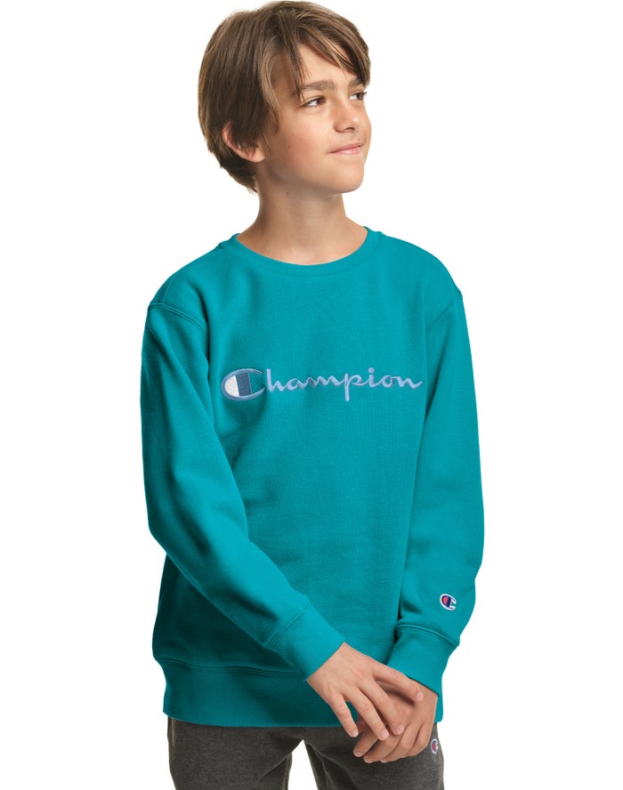 Champion Fleece Crew Embroidered Logo Sweatshirt Jongens - Turquoise - Belgie 8126OEQYR